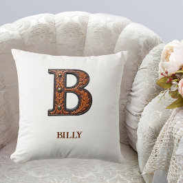 Leren westerse monogram B met reliëf Kussen