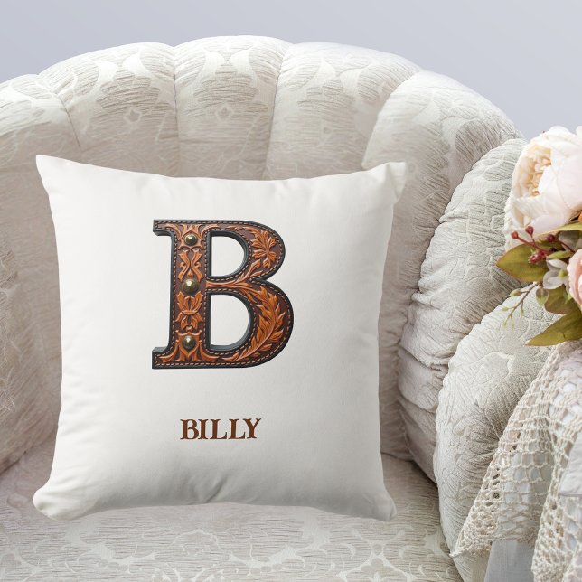 Leren westerse monogram B met reliëf Kussen (Creator heeft geüpload)