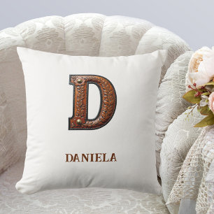Leren westerse monogram D Kussen
