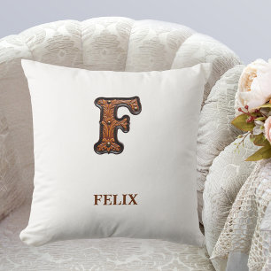 Leren westerse monogram F met reliëf Kussen