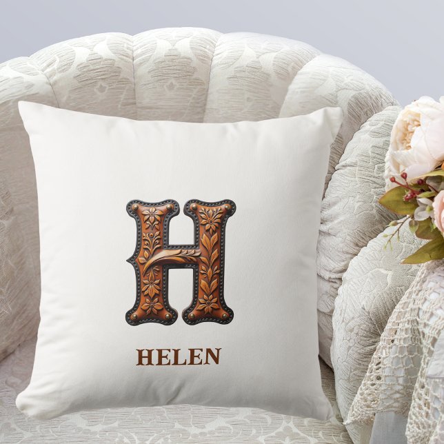 Leren westerse monogram H met reliëf Kussen (Creator heeft geüpload)