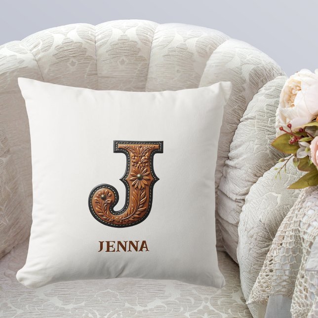 Leren westerse monogram J met reliëf Kussen (Creator heeft geüpload)