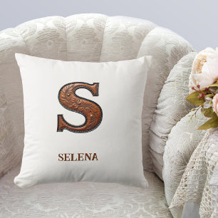 Leren westerse monogram kussen met beginletter S