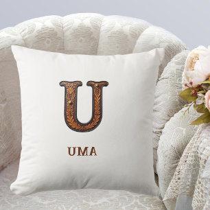 Leren westerse monogram kussen met initialen U