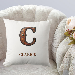 Leren westerse monogram kussenhoes met initialen C Kussen
