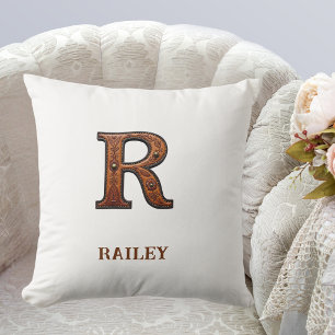 Leren westerse monogram kussenletter R Kussen