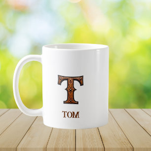 Leren westerse monogram T met stempel Koffiemok