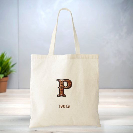 Leren westerse monogram tas met initialen P