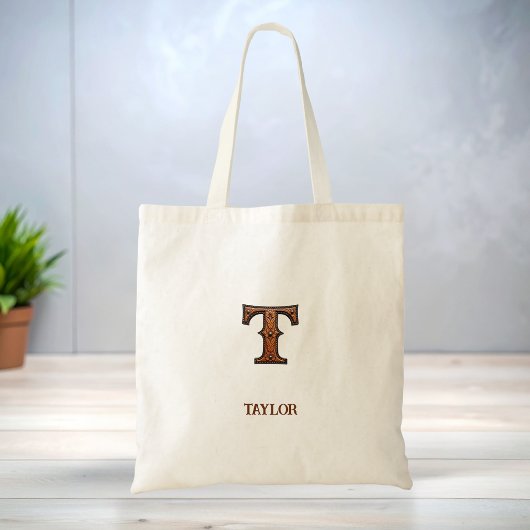 Leren westerse monogram tas met initialen T