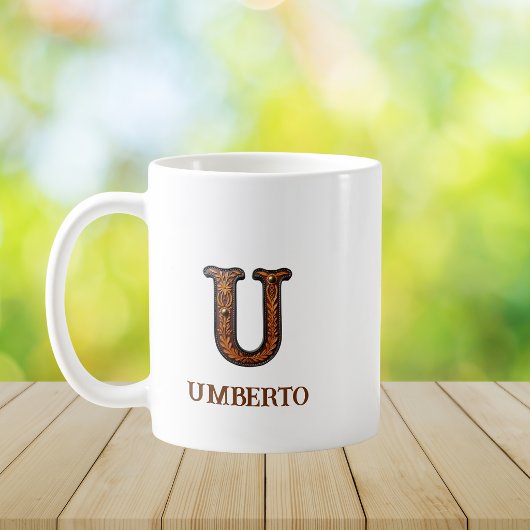 Leren westerse monogram U Koffiemok