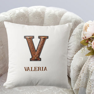 Leren westerse monogram V met reliëf Kussen