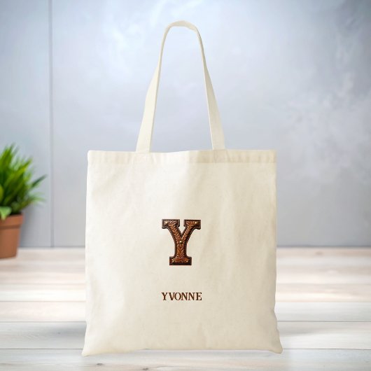 Leren westerse monogram Y met reliëf Tote Bag
