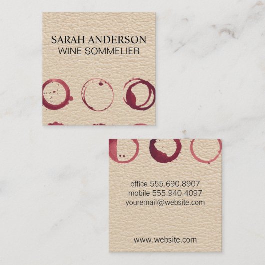 Leren wijnvlek vierkante visitekaartje (Voorkant / Achterkant)