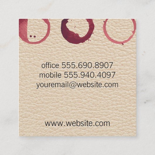 Leren wijnvlek vierkante visitekaartje (Achterkant)