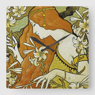 L'Ermitage Art Nouveau Floral Vierkante Klok