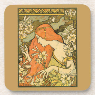 L'Ermitage Franse Nouveau Vrouw op Veld van Bloem Bier Onderzetter