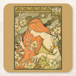 L'Ermitage Franse Nouveau Vrouw op Veld van Bloem Kartonnen Onderzetters