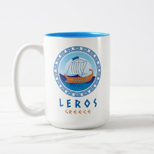 Leros, Griekenland Grieks scheepsontwerp Tweekleurige Koffiemok
