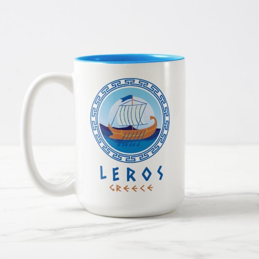 Leros, Griekenland Grieks scheepsontwerp Tweekleurige Koffiemok (Links)