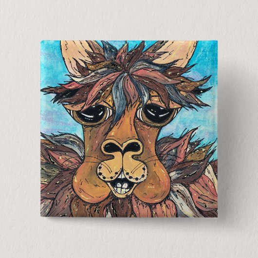 Leroy de knop Llama Vierkante Button 5,1 Cm (Voorkant)