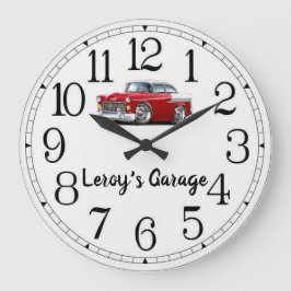Leroy's Garage Red & White Classic Car Grote Klok