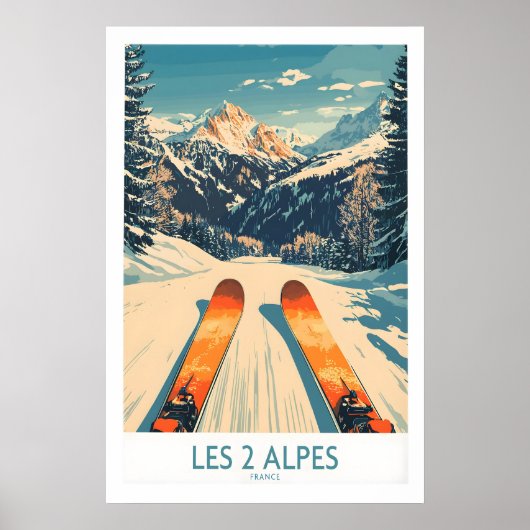 Les 2 Alpes Muurkunst Ski Print 1 (Voorkant)