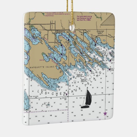 Les Cheneaux Islands MI Chart Keramisch Ornament (Rechts)