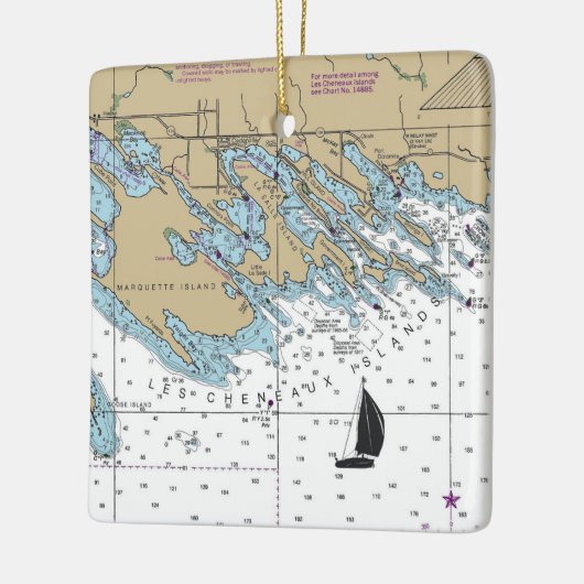 Les Cheneaux Islands MI Chart Keramisch Ornament (Links)