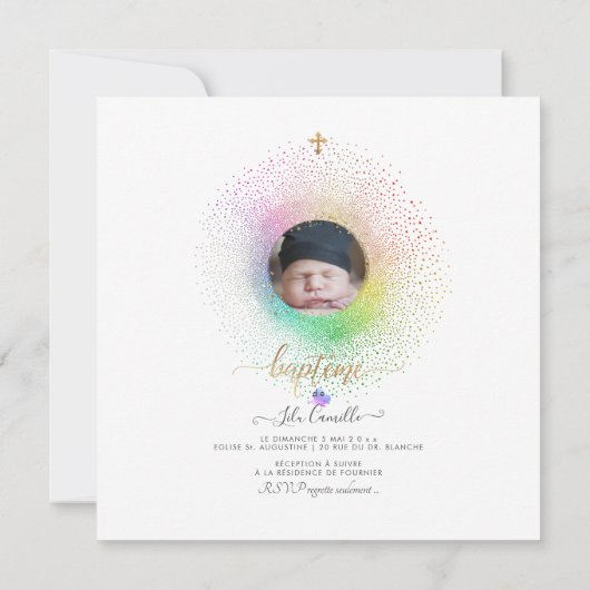 Les Confettis arc-en-ciel Faire-part de Baptême Kaart (Achterkant)