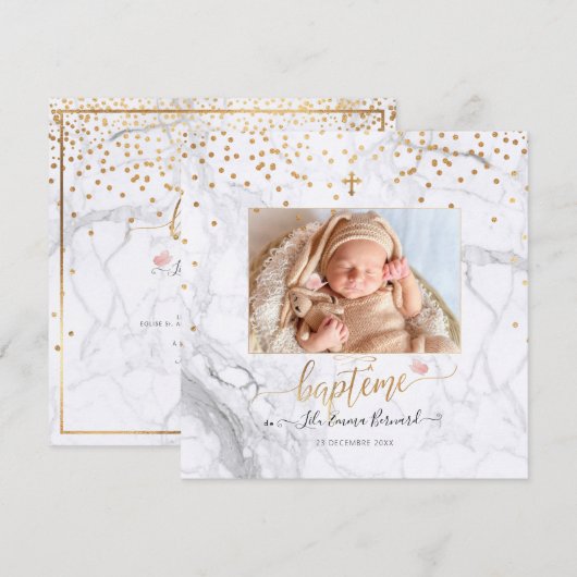 Les confettis d'or Faire-part de Baptême Kaart (Voorkant / Achterkant)
