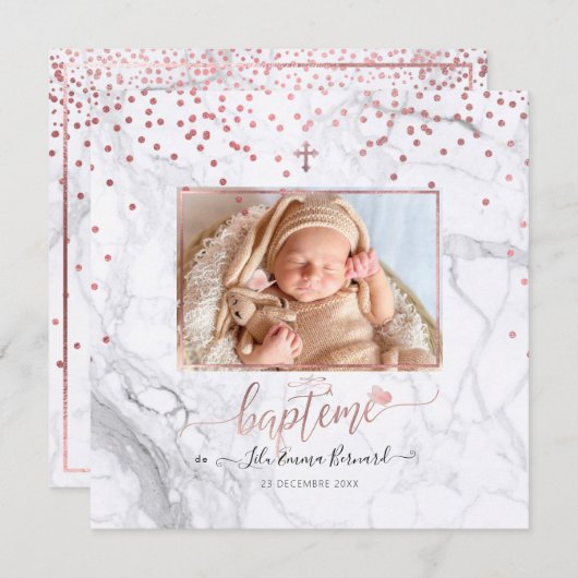 Les confettis d'or roos Faire-part de Baptême Kaart (Voorkant / Achterkant)