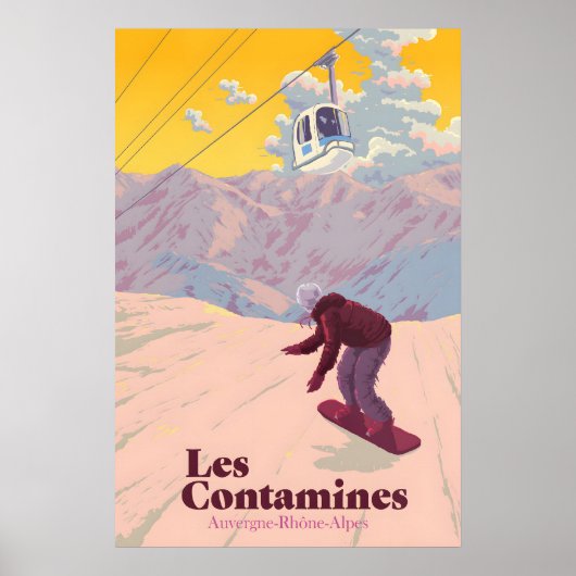 Les Contamines Montjoie Sneeuwboarden Reisposter Poster (Voorkant)