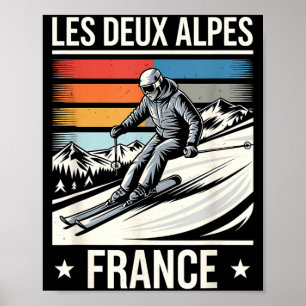 Les deux alpes frankrijk skiën, franse berg ski poster