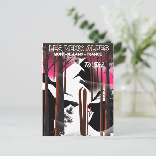 Les Deux Alpes, Franse skiposter Briefkaart (Staand voorkant)