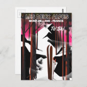 Les Deux Alpes, Franse skiposter Briefkaart (Voorkant / Achterkant)