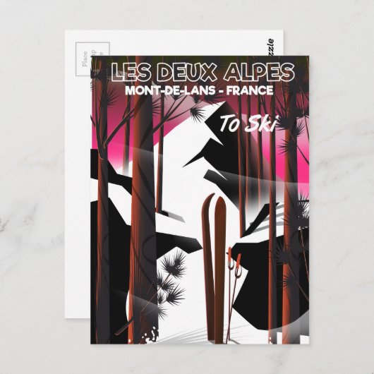 Les Deux Alpes, Franse skiposter Briefkaart (Voorkant / Achterkant)