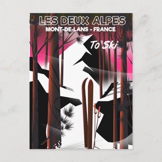 Les Deux Alpes, Franse skiposter Briefkaart (Voorkant)