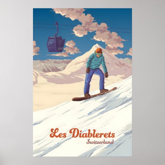 Les Diablerets Sneeuwboarden Reisposter Poster (Voorkant)