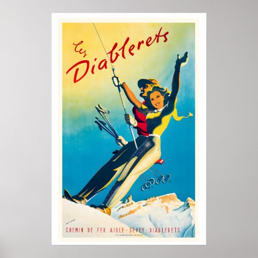 Les Diablerets Switzerland Vintage Ski Poster (Voorkant)