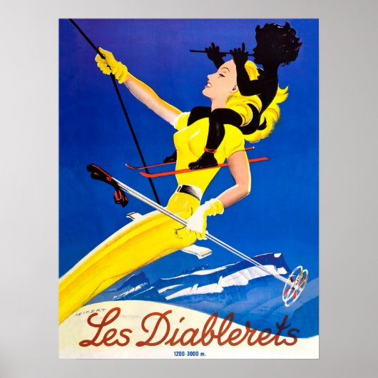 Les Diablerets, vrouw op skilift Poster (Voorkant)