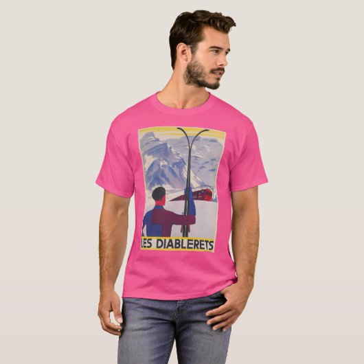 Les Diablerets Zwitserland  Ski Poster T-shirt (Voorkant volledig)