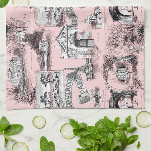 Les Environs de Paris ~ Dauphine Pink Theedoek (Gevouwen)