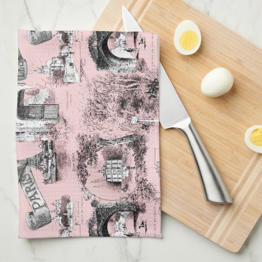 Les Environs de Paris ~ Dauphine Pink Theedoek (Quarter Fold)