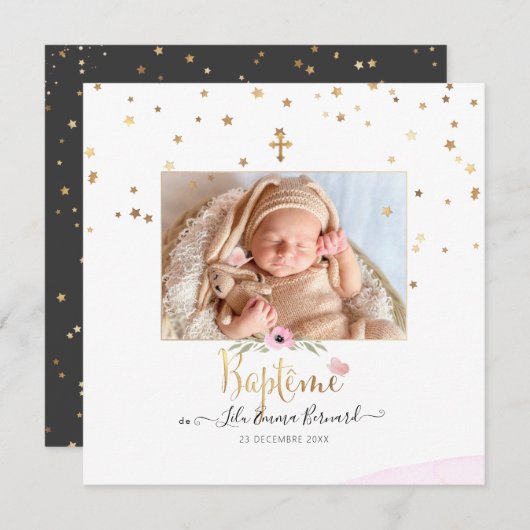 Les etoiles d'or Faire-part de Baptême Kaart (Voorkant / Achterkant)