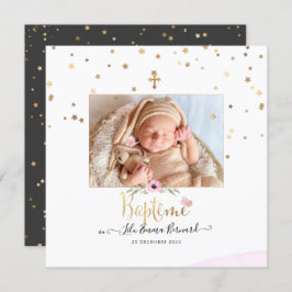 Les etoiles d'or Faire-part de Baptême Kaart
