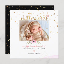 Les etoiles d'or Remerciement Naissance Fille Kaart