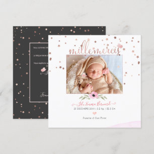 Les etoiles d'or roos Remerciement Naissance Fille Kaart