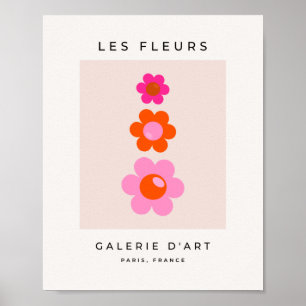 Les fleurs 01 Retro Floral roze en Oranje bloemen Poster