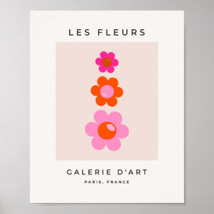 Les fleurs 01 Retro Floral roze en Oranje bloemen Poster