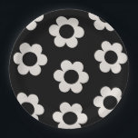 Les Fleurs 02 Black en White Floral Retro Flowers Papieren Bordje<br><div class="desc">Abstracte Retro Floral Print - Les vaten - zwart-wit bloempatroon.</div>